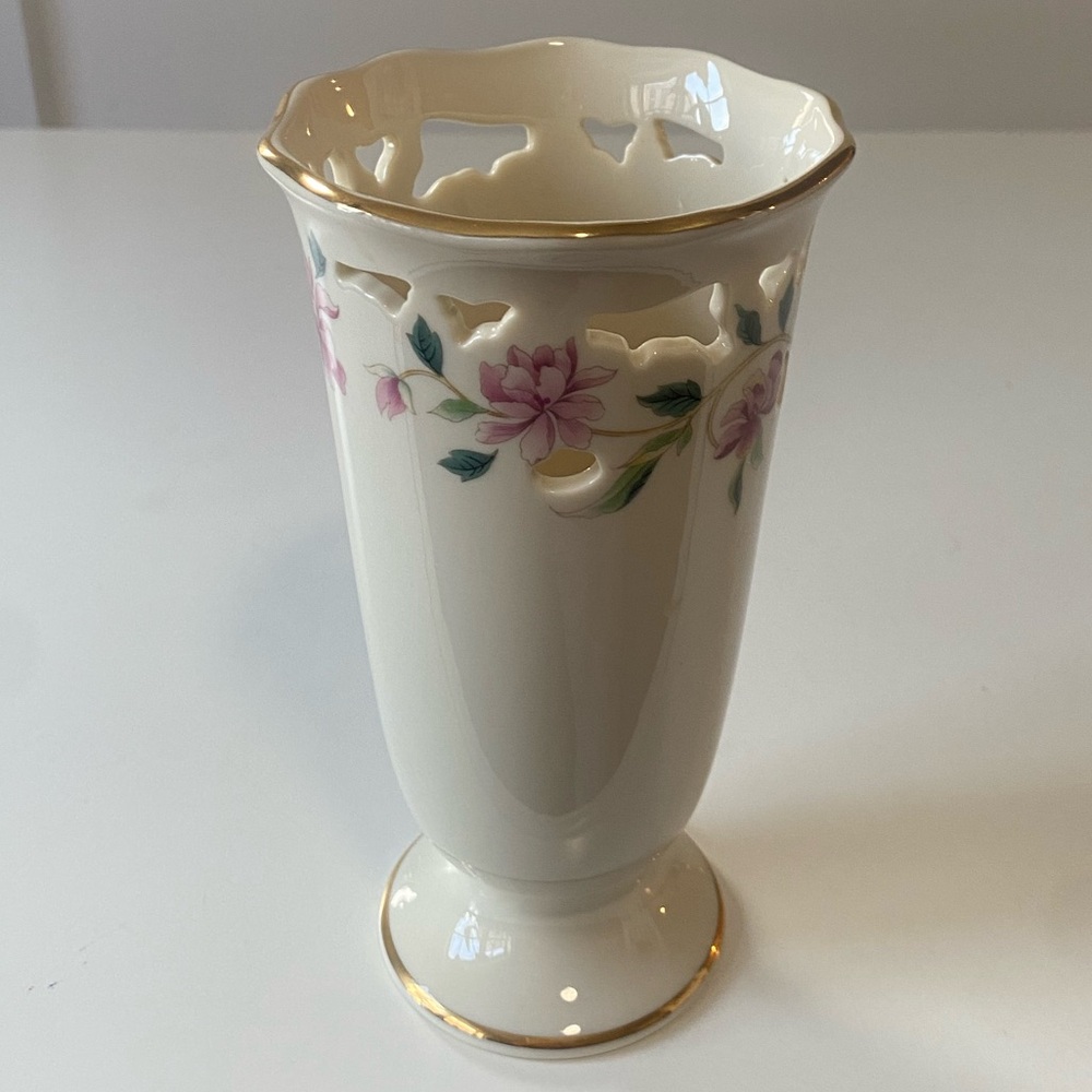 Vintage 1990s Lenox Barrington Collection Floral Vase with Gold Trim